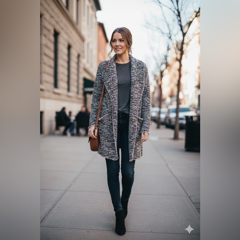 Max Studio Black and Gray Cardigan Sweater Open Front - Picture 2 of 7